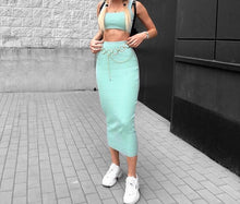 Load image into Gallery viewer, women ribbed knit two piece crop skirt set