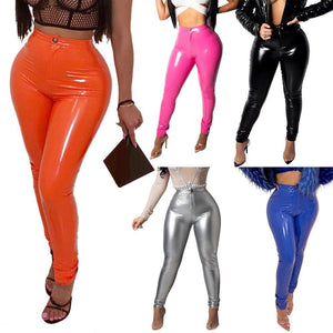 Women Latex Faux Pu Leather Pants Trousers Push Up High Waist Skinny Pants