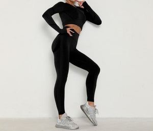 Long Sleeve Top High Waist Belly Control Leggings Clothes